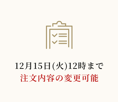 12月15日(火)12時まで注文内容の変更可能